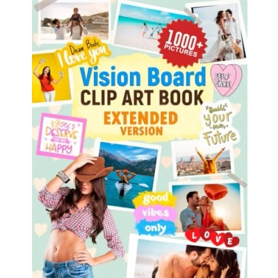 Abbildung von Vision Board clip art book: Supplies 1000+ Pictures, Quotes, and Affirmations. Magazines for women men