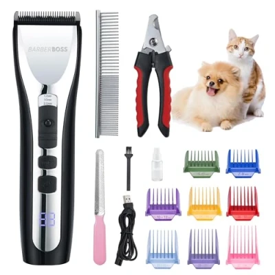 Abbildung von BarberBoss Hundeschneider Professional für dickes Haar, Hundepflege Set, kabellos, Katzenschere verfilztes Fell, Haustierschere, Hundetrimmer die Pflege, geräuscharm QR 9086
