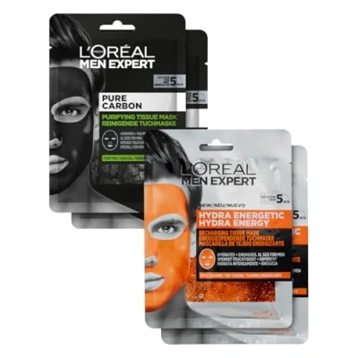 Abbildung von L&#039;Oréal MEN Expert SET PURE Charcoal Moisturizing Tissue MASK Gesichtspflegeset, Herren, Größe: 120 g,