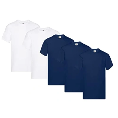 Abbildung von Fruit of the Loom Herren T Shirt Original M L XL XXL 3XL 4XL 5XL auch Farbsets, 3Navy 2Weiss, (5er Pack) + 1HL Kauf Notizblock