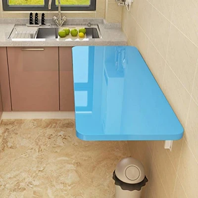 Abbildung von Faltbarer Hängender Arbeitstisch Wandtisch Wandschrank, Wandklapptisch Wand Bürotisch Küchentisch Schwimmender Laptoptisch Esstisch Schreibtisch Klappbar Computertisch aus Holz,Blau(60x30cm/24x12in)