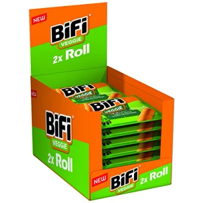 Abbildung von BiFi Veggie Roll 12er Pack (12 x 2 40g) Salami Snack in einem lockeren Teig Vegetarischer Wurstsnack To Go für Unterwegs, im Büro oder beim Sport mit Pfeffer, Koriander und Knoblauch