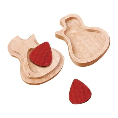 Abbildung von Alnicov Gitarrenkoffer mit 2 Gitarrenplektren, aus Holz, geeignet zum Gitarrenspielen