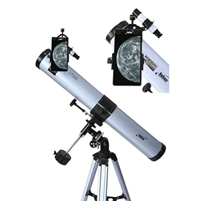 Abbildung von Seben Teleskop 76/900 EQ 2 Spiegelteleskop für die Astronomie inkl. Smartphone Adapter, Montierung, Okular Filter Set