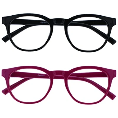 Abbildung von OPULIZE Blu Brille Blaulichtfilter 2er Pack Cool Rund Rahmen Federscharniere Verbessern Den Schlaf Computerbrille Gaming Entspiegelt Schwarz Rosa Herren Damen BB5 14 +0.00