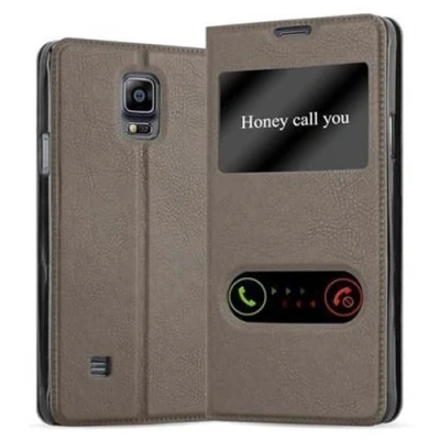 Abbildung von Cadorabo Hülle kompatibel mit Samsung Galaxy Note 4 Sichtfenster aus Kunst Leder Flip Klappbare Stoßfeste Magnetische [Standfunktion] [Kartenfächern] Cover für Tasche in Braun