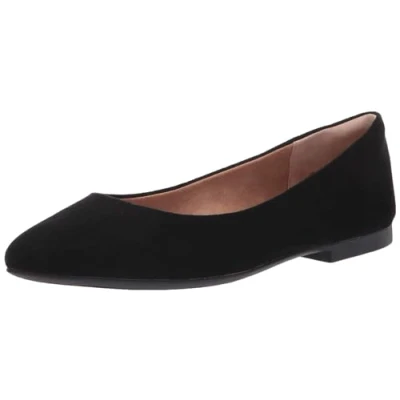 Abbildung von Amazon Essentials Damen Ballerinas mit spitzem Zehenbereich, Schwarz Mikro Wildleder, 38.5 EU
