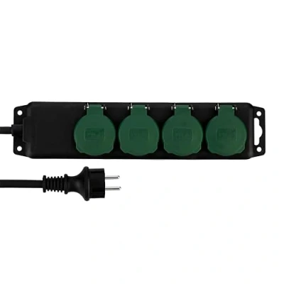 Abbildung von REV Steckdosenleiste Mehrfachsteckdose 4 fach IP44, ideal für Garten &amp; Terrasse, Kabel 1,4m, max. 3500W, schwarz grün
