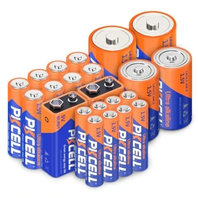 Abbildung von PKCELL 22 Stück Alkaline Batterien, 8 AA AAA 2 C D Batterien und 9V für Haushaltselektronik