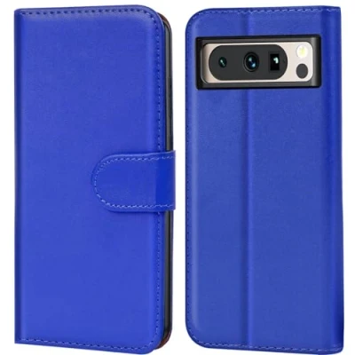Abbildung von Verco Handyhülle für Google Pixel 8 Pro Hülle, Bookcase Tasche Flipcover Case [Kartenfächer/Aufstellfunktion], Blau