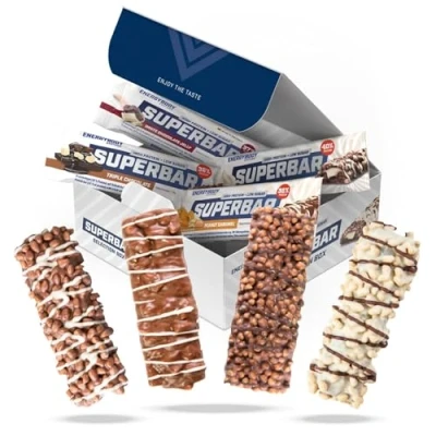 Abbildung von Energybody® Superbar High Protein Riegel Mix Box 12x50g / Eiweißriegel zuckerarm/Protein Bar nur 2g Zucker pro Proteinriegel/Eiweissriegel Low Carb 4 Sorten als Snacks