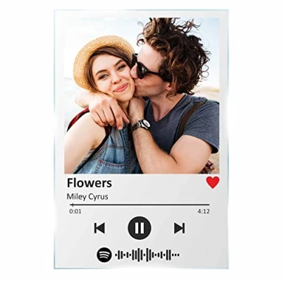 Abbildung von INDIGOS Musik Bild Song Cover 20x15 cm Spotify personalisiert Geschenk Acrylglas für Frauen &amp; Männer individuell mit Wunsch Foto und Text Fotogeschenk Sie Ihn