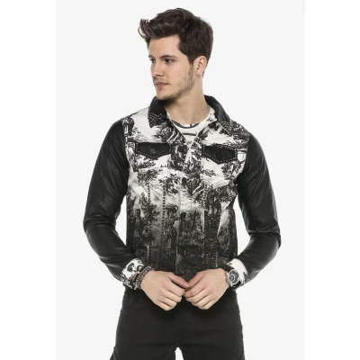 Abbildung von Cipo &amp; Baxx Harvested MIT Druck UND Nieten Jeansjacke, Herren, Größe: XL, Schwarz