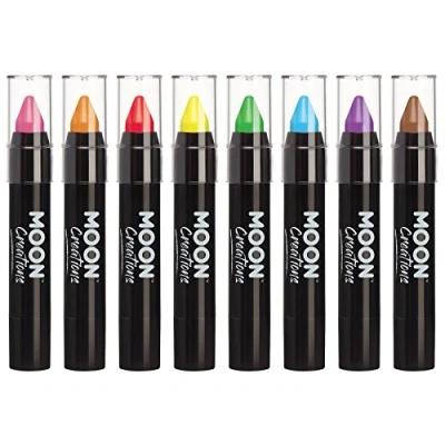 Abbildung von Moon Creations Gesichtsfarbesstift Körperkreide, 3,2 g, schweißfeste und wasserbeständige Gesichtsfarbe, tierversuchsfrei, für Kostüme, Feste, Halloween Kinder, Erwachsene (8er Set)