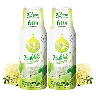 Abbildung von 2 x 500 ml FruttaMax Holunderblüte Limette Minze Getränkesirup Frucht sirup Konzentrat weniger Zucker mit 60% Fruchtanteil