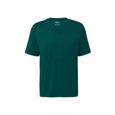 Abbildung von s.Oliver MIT V Ausschnitt UND LOGO Tshirt basic, Herren, Größe: Small, Tannengrün