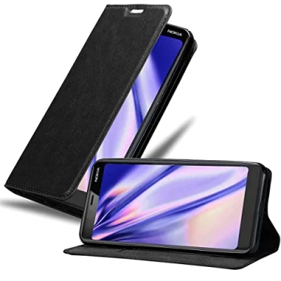 Abbildung von Cadorabo Hülle kompatibel mit Nokia 5,1 aus Premium Kunst Leder Flip Klappbare Stoßfeste Magnetische [Standfunktion] [Kartenfächern] Cover für Tasche in Schwarz