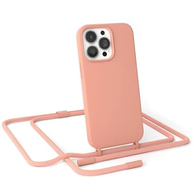 Abbildung von EAZY CASE Handykette Silikon Premium kompatibel mit iPhone 13 Pro Handyhülle Umhängeband, Handykordel Schutzhülle, Silikonhülle, Hülle Band, Kette für Smartphone, Koralle