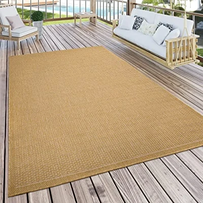 Abbildung von Paco Home in &amp; Outdoor Teppich wetterfest für Garten, Terrasse Balkon flachgewebt Moderner Sisaloptik einfarbig pflegeleicht UV beständig Gelb, Grösse:200x280 cm