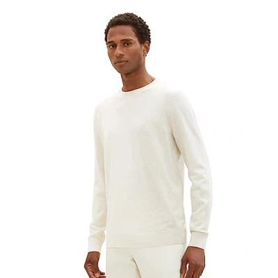 Abbildung von TOM TAILOR Herren 1027661 Basic Crewneck Strickpullover, 32715 vintage beige Grey Melange, XXL
