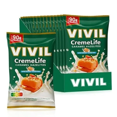 Abbildung von VIVIL Creme Life Caramel Hazelitos, 15 Beutel, Sahnebonbons mit Nussgeschmack, zuckerfrei &amp; glutenfrei, x 90g