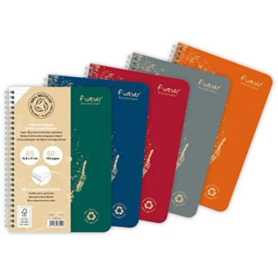 Abbildung von Clairefontaine 68412C Heft Forever mit Doppelspiralbindung, DIN A5, 14,8x21cm, 60 Blatt, 90g, kariert, aus Recycling Papier, Grün, 1 Stück