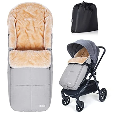 Abbildung von Orzbow Faux Schaffell Winterfußsack Für Buggy Waschbar Baby Fußsack Kinderwagen Babyschale Wetterfest Schlafsack Winter Passend (Hellgrau)