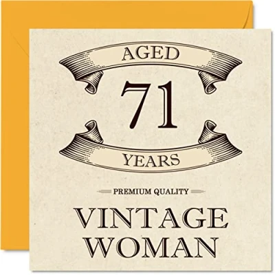 Abbildung von Stuff4 Geburtstagskarte zum 71. Geburtstag Vintage Stil für Frauen 71 Jahre lustige Mutter Schwester Ehefrau Oma Tante 145 mm x Damen Grußkarten