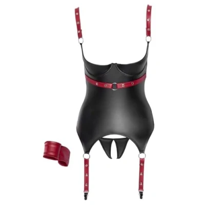 Abbildung von Cottelli Collection Set: Bügel BH Strapshemd &amp; String im Wetlook schwarz (2 tlg)