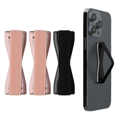 Abbildung von kwmobile Smartphone Fingerhalter 3 Set Handy Halter Griff Halterung Einhandbedienung 3X Handyhalter in Rosegold Dunkelgrau