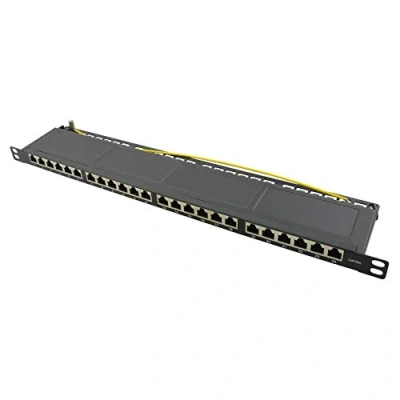 Abbildung von LogiLink Professional NP0063 Vollgeschirmtes CAT 6A Patch /Verteilerfeld mit 24 Ports, PoE und PoE+, halbe Bauhöhe (0,5 Höheneinheiten) Schwarz