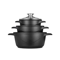 Abbildung von Smile MGK 18 6 Piece Cast Aluminium Induction Cookware Set with 3 Saucepans, Tempered Glass Lid, Non Stick Coating, Suitable for All Hobs, PFOA Free, 1 Liter, Schwarz