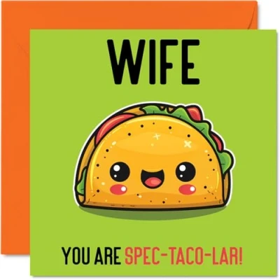 Abbildung von Stuff4 Geburtstagskarten für Ehefrau Spec Taco lar lustige Geburtstagskarte vom Ehemann, Geburtstagsgeschenke, 145 mm x mm, Witz Grußkarten Frauen und sie