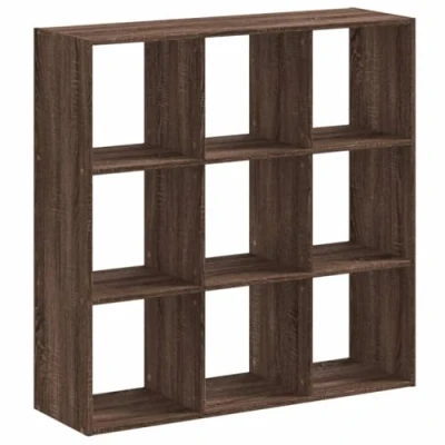 Abbildung von vidaXL Bücherregal, Standregal mit 9 Fächern, Würfelregal Regal für Wohnzimmer Büro, Raumteiler Wandregal Büroregal, Braun Eichen Optik Holzwerkstoff