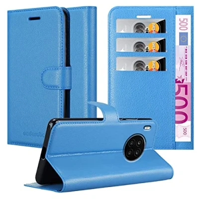 Abbildung von Cadorabo Hülle kompatibel mit Honor 50 LITE Handyhülle aus Premium Kunst Leder Flip Klappbare Stoßfeste Magnetische [Standfunktion] [Kartenfächern] Cover für Tasche in Blau