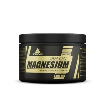 Abbildung von PEAK Magnesium Citrat 240g Geschmack Berry Mix I Pulver 60 Portionen hohe Bioverfügbarkeit für eine normale Muskelfunktion 250mg elementares pro Portion 240 g