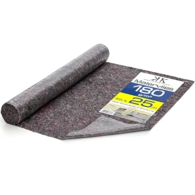 Abbildung von KK Verpackungen® Malervlies 1m x 25m 180 g/m² Abdeckvlies mit Durchsickerungsschutz für Boden 1 Rolle Schutzvlies PE Folie als Anti Rutsch Beschichtung