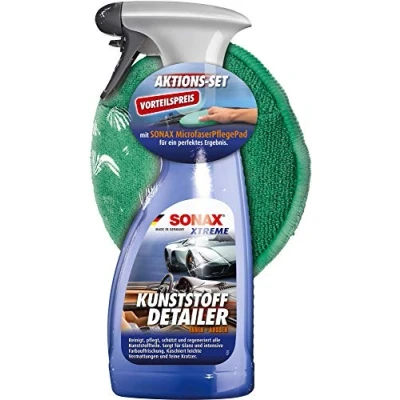Abbildung von SONAX XTREME KunststoffDetailer Innen + Außen (500 ml) inkl. Microfaserpad Kunststoffpflege Set für das gesamte Fahrzeug Art Nr. 02558410