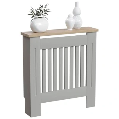 Abbildung von Vida Designs Arlington Heizkörper Abdeckung, moderner, grau lackierter Schrank aus mitteldichter Faserplatte, Lamellen, Rillen, obere Regalplatte Holz, klein