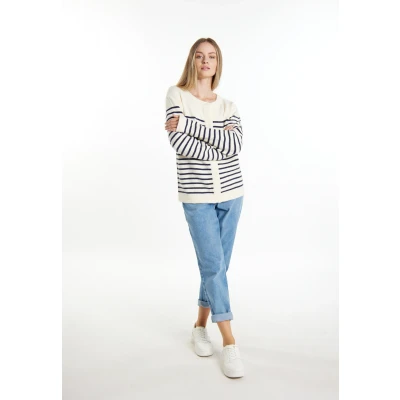 Abbildung von DREIMASTER Maritime Damen Strickjacke XL/XXL / Off White Marine 42% Polyacryl 30% Polyester 28% Nylon