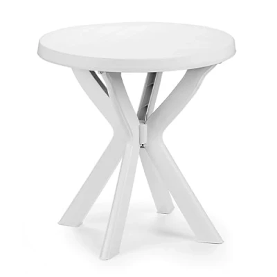 Abbildung von Spetebo Kunststoff Gartentisch rund weiß 70 cm Campingtisch im klassischen Design Balkontisch Terrassentisch Oudoor Garten Tisch für den Außenbereich