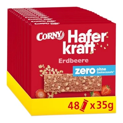 Abbildung von Haferriegel Corny Haferkraft Zero Erdbeere, ohne Zuckerzusatz, 118 kcal pro Riegel, vegan, 48x35g