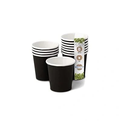 Abbildung von GREENBOX Bio Pappbecher I Einweggeschirr Trinkbecher Papierbecher kompostierbare und biologisch abbaubare Becher schwarze, unbedruckte, umweltfreundliche Kaffeebecher 50 Stk 100ml 4oz