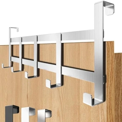 Abbildung von 4smile Türgarderobe zum Einhängen Edelstahl Türhaken, universelle Kleiderhaken Tür Stabile Türhakenleiste, Haken als Ordnungshelfer, Fb. Silber