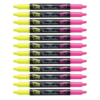 Abbildung von Pentel SLW8 GP Textmarker Twin Checker, zweifarbig, 12 Stück, gelb rosa