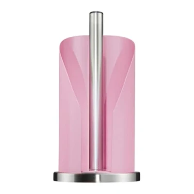 Abbildung von Wesco Papierrollenhalter in der Farbe pink aus Edelstahl und farbig lackiertem Stahlblech, standfester Sockel, für handelsübliche Küchenpapierrollen oder 2 3 Toilettenpapierrollen