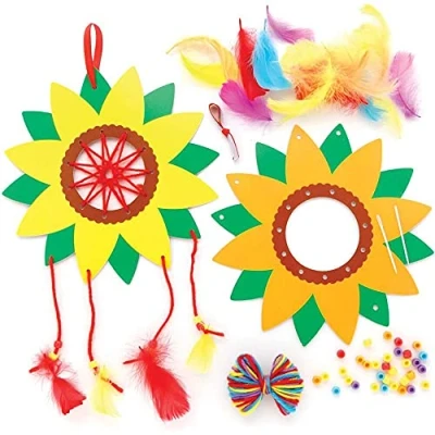 Abbildung von Baker Ross Sonnenblumen Traumfänger Sets, 4er Packung, Bastelset zum Selbermachen, für Kinder Verzieren und Präsentieren, FE197