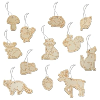 Abbildung von Papierdrachen 12 Holzanhänger zum Bemalen Waldtiere Deko Element Für Kinder &amp; Erwachsende Set 02
