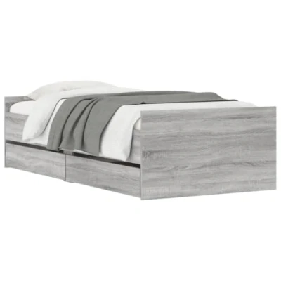 Abbildung von vidaXL Bettgestell, Bettrahmen mit Lattenrost, Bett Gästebett Schubladen, Einzelbett Schlafzimmerbett Schlafzimmermöbel, Grau Sonoma 90x200cm