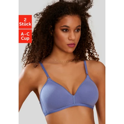 Abbildung von Lascana 2 PACK Triangel BH, Damen, Größe: 70A, Blau + weiß
